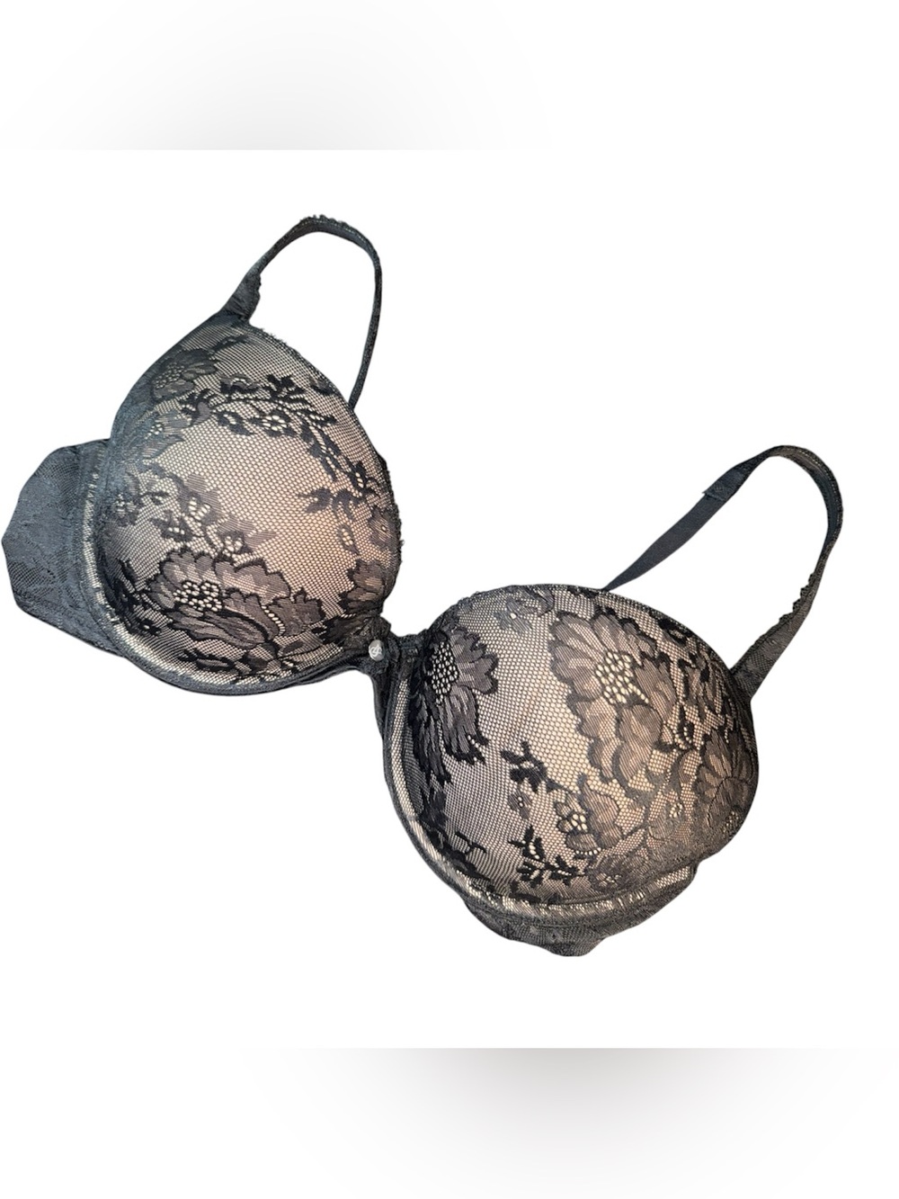 Victoria's Secret Black Tan Floral Lace Push-Up Bra36D